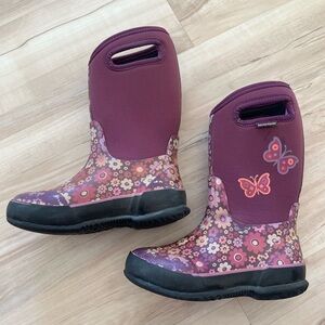 Bogs Kids Waterproof Floral Butterfly Boots Youth Size 1